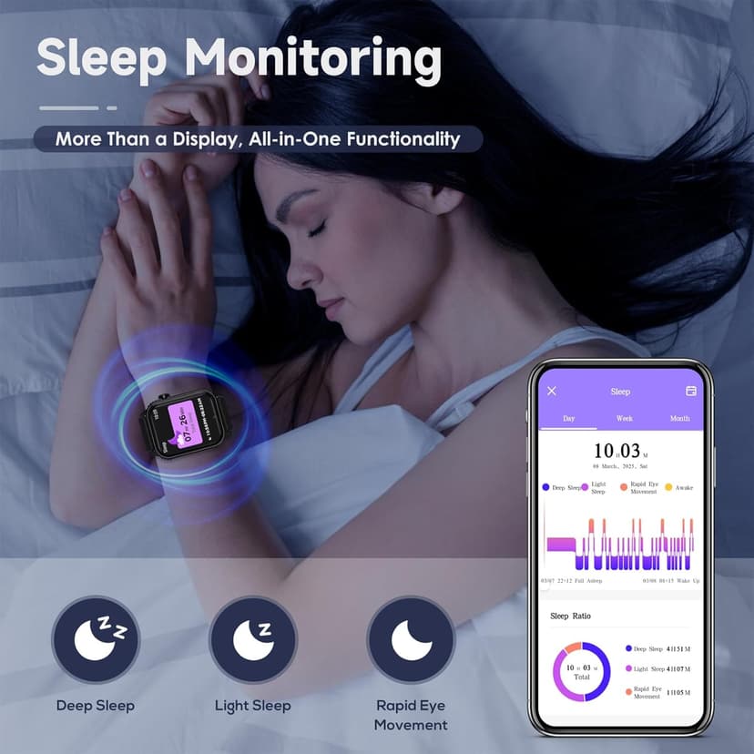 TRAUSI TRAUSI Smart Watches for Women Men, 1.83" HD Smartwatch with 110 Sports Modes, IP67 Waterproof, Bluetooth Call and Music Control;Heart Rate and Sleep Monitor (Black)