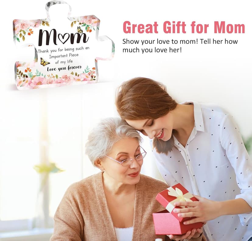 Gifts for Mom - Delicate Mom Birthday Gifts from Daughter Son - Engraved Acrylic Block Puzzle Piece 3.9 x 3.3 inch - Mothers Day Christmas Birthday Gifts for Mom, Ideas