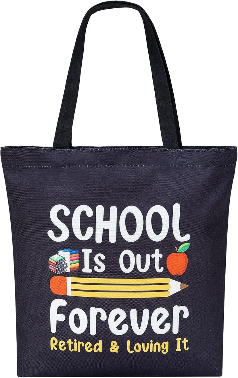 PARBEE Tote Bag, Large Black Canvas Bag with Pocket, Funny Retirement Gift for Teachers, Reusable, Machine Washable, Tote Bag for Retired Teachers, Unisex