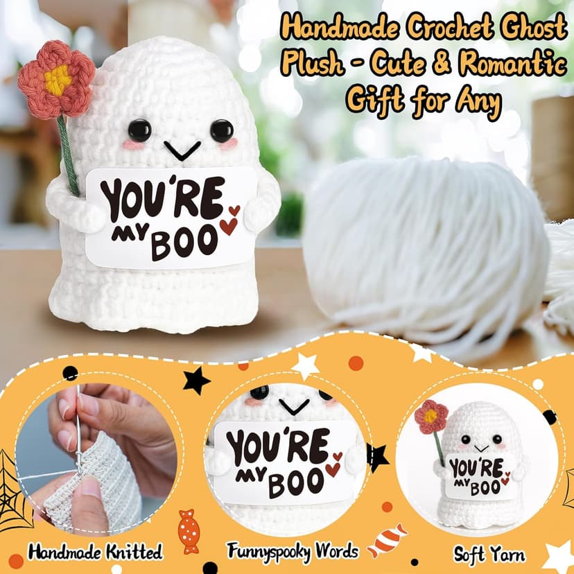 You're My Boo Buddy Cute Halloween Spooky Gifts - Funny & Romantic Handmade Crochet Ghost Plush Decor for for Girlfriend, Boyfriend, Couples, Her, Him, Friends, Valentine,Christmas Stocking Stuffer