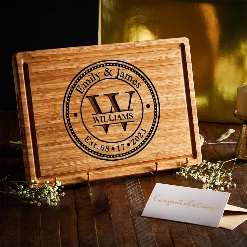 Personalized Cutting Board Wedding Gift - Custom Wood Wedding Registry Gift, Personalized Bridal Shower Gifts for the Couple, Engraved Charcuterie Board, 50th Anniversary Monogram Cutting Board