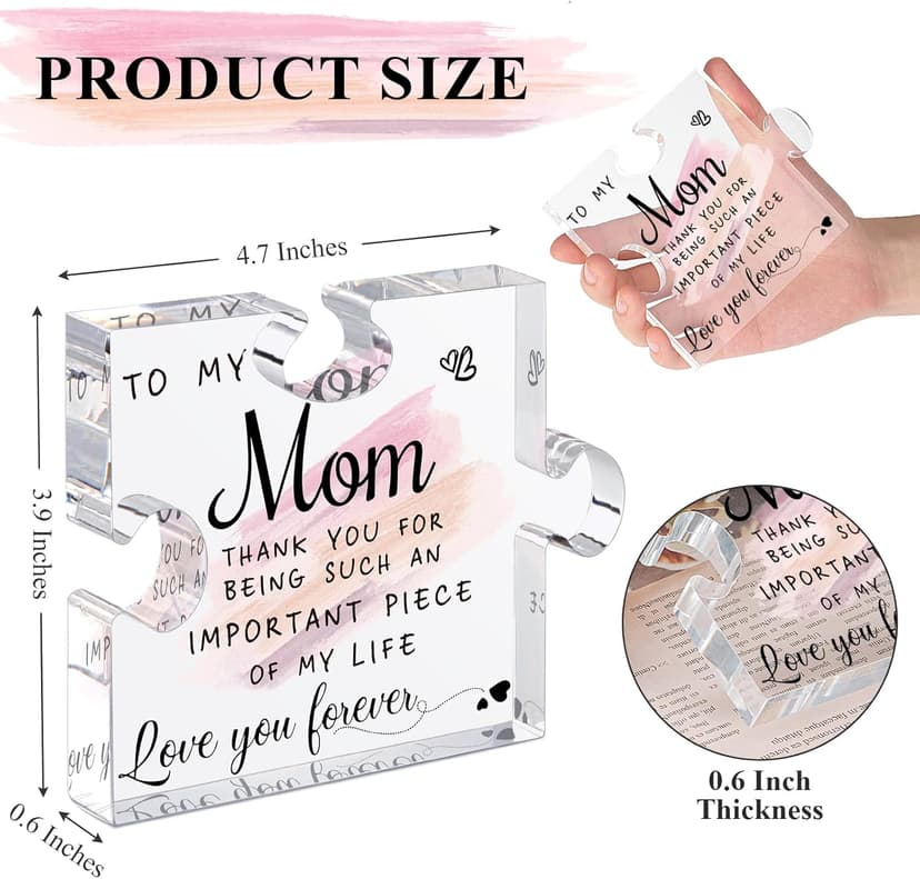 LukieJac Gifts for Mom from Daughter Son - Best Mom Ever Gifts Unique Mother Birthday Acrylic Puzzle-Shaped Plaque Desk Decorations Present for Mom Christmas Anniversary