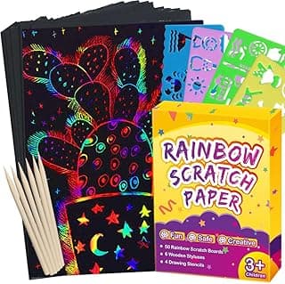 FUNNYB&G Rainbow Scratch Paper Art for Kids - 60 Pcs Magic Rainbow Scratch Paper Off Set Scratch Easter Crafts Arts Supplies Kits Pads Sheets for Party Games Halloween Christmas Birthday Gifts