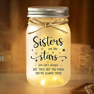 Mason Jar Night Light Gifts for Sister, Sister Birthday Gifts, Sisters Gift for Women, Soul Sister, Best Friend, Long Distance Night Light Gift for Mothers Day Christmas
