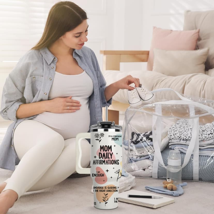 Mom Daily Affirmations Tumbler 40Oz – Gifts for Mom's Birthday, Mother's Day, Expecting Moms Present, Momma Gifts from Daughters, Sons, Kids, Inspirational Mama Mug, Mommy Coffee Cup