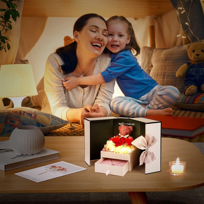 ADDWel Birthday Gifts for Mom from Daughter and Son, Unique Mother Birthday Gift Idea, Preserved Real Roses with I Love You in 100 Languages Mom Necklace, Cool Present to Mother Mama