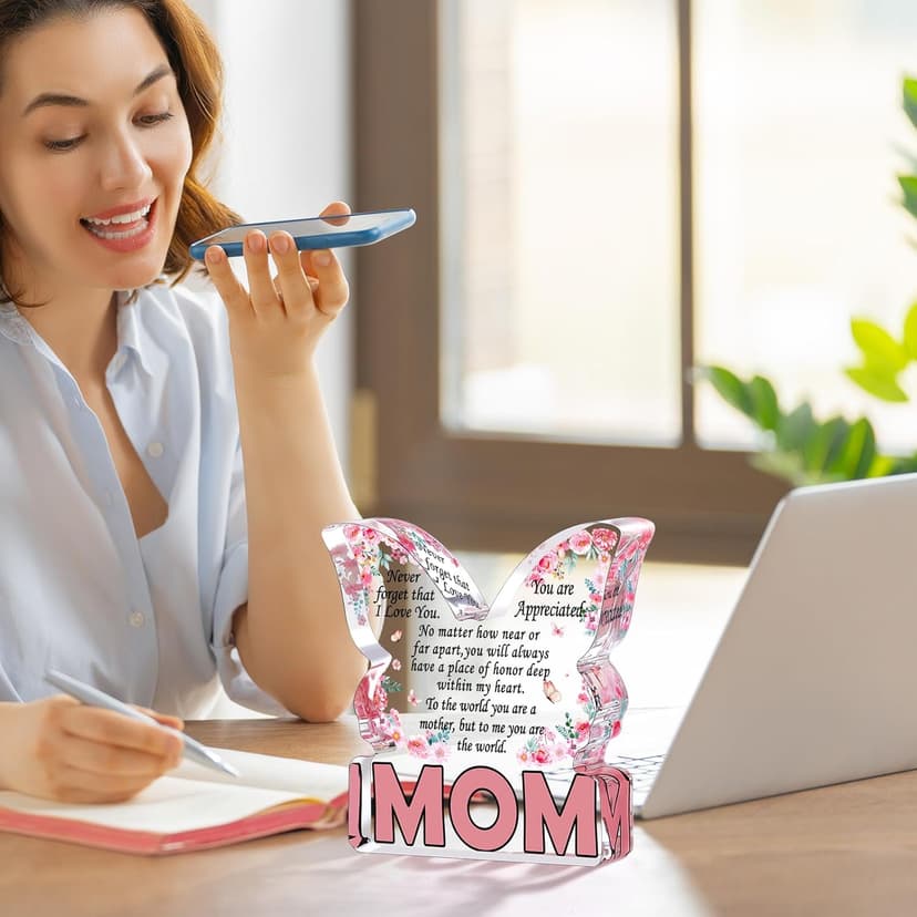 Birthday Gifts for Mom Birthday Gifts for Mom from Daughter Son, Mom Birthday Gift Ideas Unique Christmas Mothers Day Best Mom Ever Gift New Mom Single Mom Stepmom Butterfly Shaped Acrylic Plaque Sign