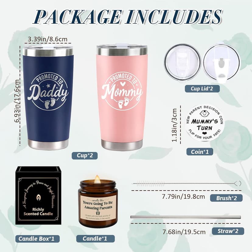 Pregnancy Gifts for New Parents, Mommy and Daddy 20Oz Tumbler Set, Cool Gifts Set Ideas for Couples,First Time Moms Dad to Be, New Parents on Mother's Day Father's Day Christmas Gift(Pink & Navy Blue)