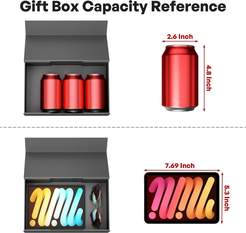 Black Gift Box, 9.5x6x3'' Gift boxes for Presents with Lids Magnetic Closure Rectangle Collapsible for Groomsman Proposal Box, Wedding, Christmas, Halloween, Birthday Gift Packging