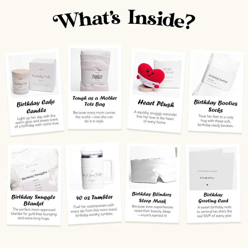 lovebug Mom Birthday Gifts - Thoughtful Gift Box for Mom with Blanket, Candle, Tumbler, Socks, Self Care Items - Get Well Soon Care Package Set - Birthday Gift Basket for Women