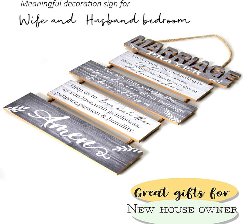 Buecasa Marriage Rustic Sign with 5pcs Panels Strung Together - Bridal Shower Gift for Couples Wife Husband - Christian Religious Inspiring Home Decor Newlywed