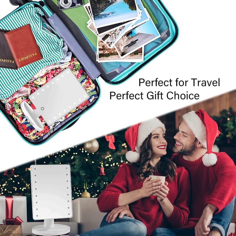 KOOKIN Lighted Vanity Makeup Mirror 16 Led Lights 180 Degree Rotation Lighted Mirror Touch Screen Adjusted Brightness Desk Mirrors USB Dual Supply Bathroom Beauty Cosmetic Mirrors (White)