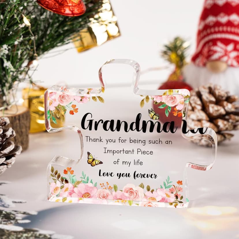 Grandma Gifts - Delicate Grandma Birthday Gifts from Grandkids - Engraved Acrylic Puzzle Piece 3.9 x 3.3 inch - Mothers Day Christmas Birthday Gifts for Grandma Grandmother, Ideas
