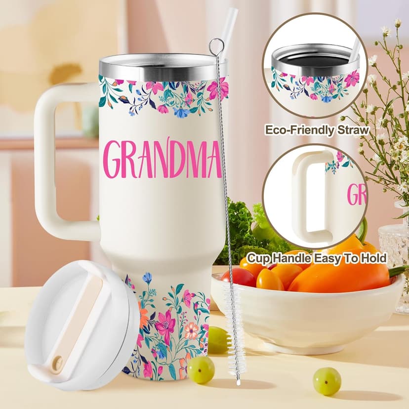 Grandma Gifts Birthday Gifts for Grandma Great Grandmother Gift Ideas Best Grandmother Gift from Granddaughter Grandson for Mothers Day Christmas 40oz Travel Cup Insulated Tumbler with Lid & Straw