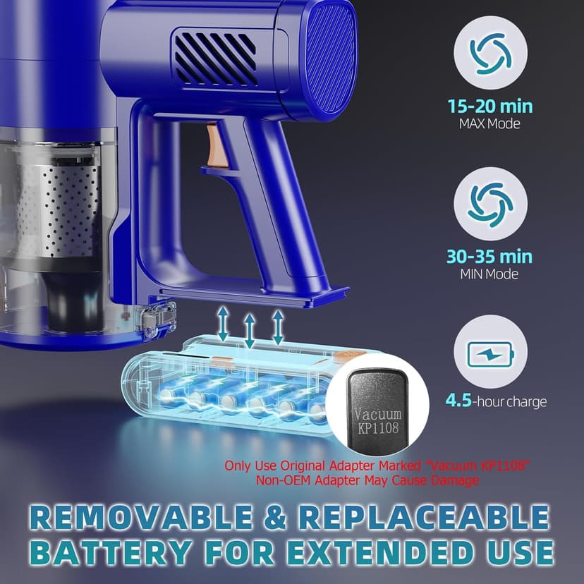 Cordless Vacuum Cleaner, 180° Bendable Wand Stick Vacuum Cleaners with LED Touch Screen, 8-in-1 Lightweight Rechargeable Vacuum with 1.5L Dust Cup for Home Hard Floor Low-Pile Carpet