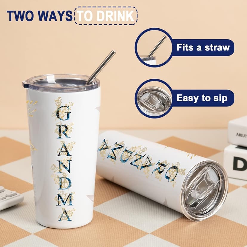 Gifts for Grandma- Best Grandma Stainless Steel Tumbler- Cute Grandma's Mother's Day Birthday Christmas Gifts- Gift for Grammy, Grandmothers, Grandmom from Grandchild Grandson Granddaughter