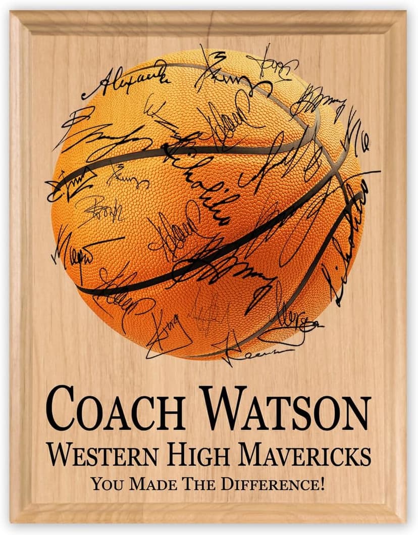 Basketball Coach Gift Plaque - Coaches Recognition Award Trophy - SIGNABLE PERSONALIZED For Team Signatures & Thank You Notes - Solid Wood - 8.5in x 11in x .75in (Basketball Coach)