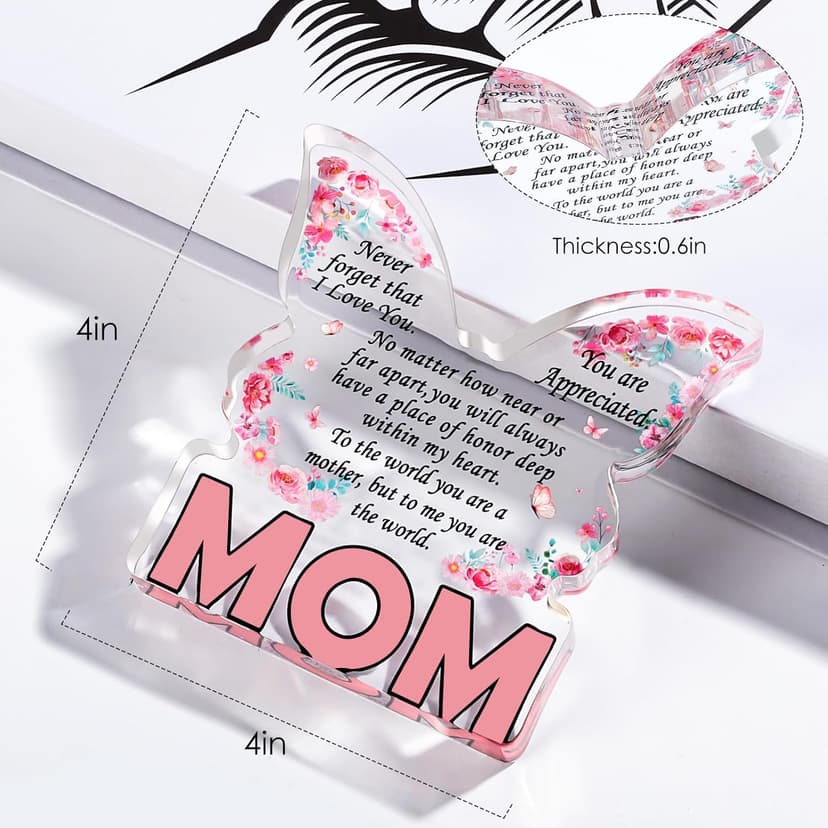 Birthday Gifts for Mom Birthday Gifts for Mom from Daughter Son, Mom Birthday Gift Ideas Unique Christmas Mothers Day Best Mom Ever Gift New Mom Single Mom Stepmom Butterfly Shaped Acrylic Plaque Sign