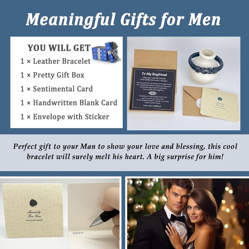 Gifts for Men Him Husband Boyfriend Dad Son Grandson Nephew, Cool Love Infinity Leather Bracelets Fathers Day Ideas Present Gift for Birthday Anniversary Retirement Christmas