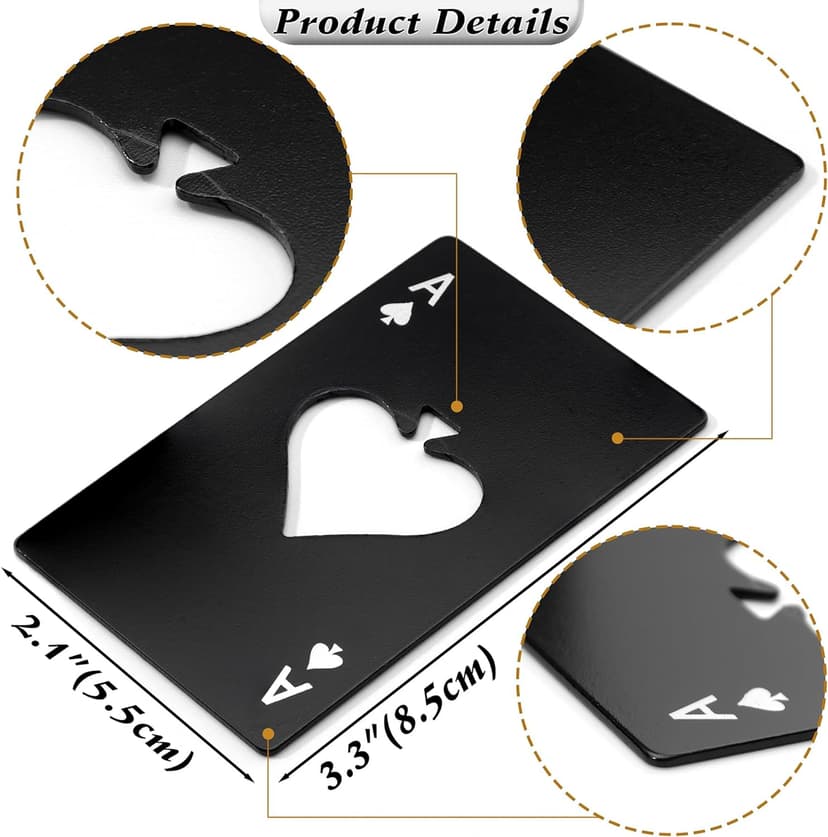 Wine Bottle Opener Stainless Steel Credit Card Size Casino Beer Bottle Opener Cap Opener for Your Wallet Wedding Party Groomsmen Bridesmaid Gifts 6 Pcs (Black)