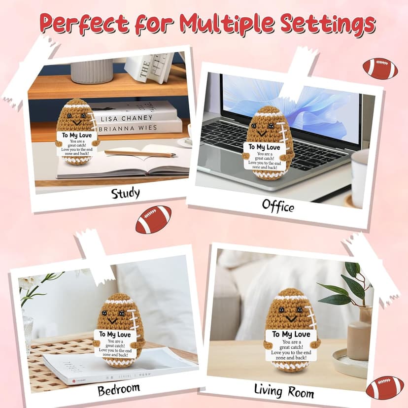 Birthday Gifts for Him Her Boyfriend Girlfriend, to My Love Handmade Emotional Crochet Football, Small Cute Anniversary Present for Him, Mini Romantic I Love You Gift for Husband Wife Couple