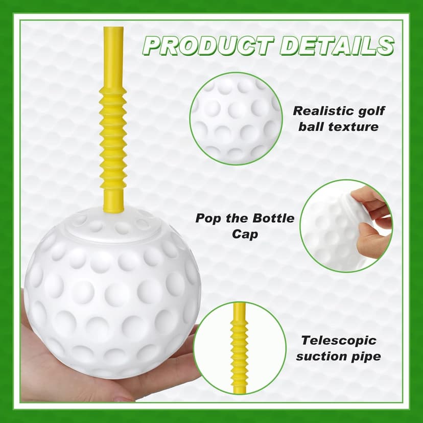 Golf Ball Cups with Lid and Straw 14 oz Plastic Golf Party Favors Shaped Decorations for Party Supplies for Kids Drinking Themed Parties(24 Pieces)