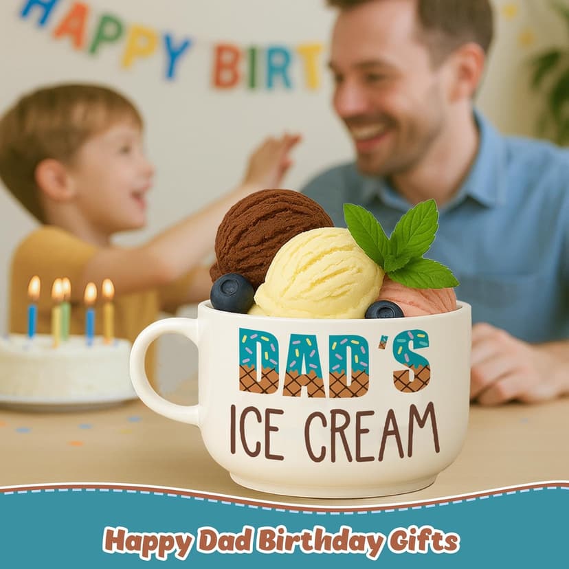 Funny Dad Birthday Gifts from Daughter Son, Novelty Christmas Dads Gift for Daddy Dada Father StepDads, Unique New Dad gifts from Wife, Dad's Ice Cream Bowl Presents Set