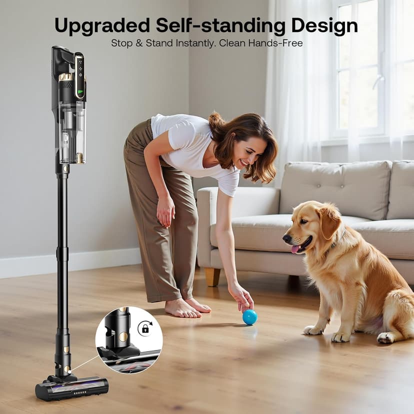 Trucozie Cordless Vacuum Cleaner, Self-Standing Lightweight Stick Vacuum with 50 mins Runtime, Powerful Suction, Anti-Tangle Wireless Vacuum for Home, Hardwood Floor, Carpet, Pet Hair, Black