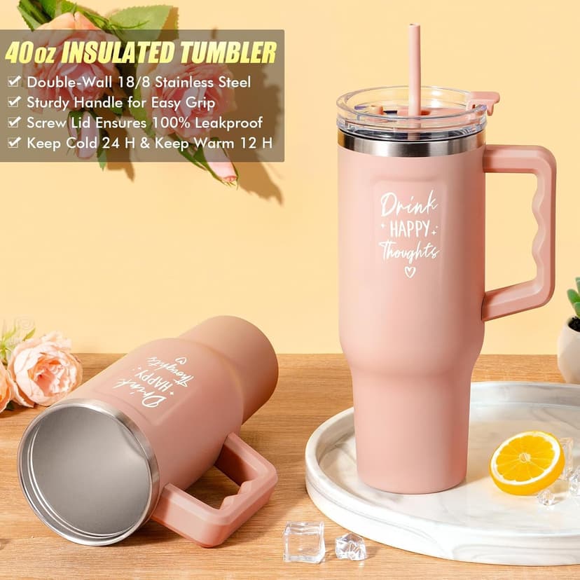 Birthday Gifts for Women Self Care Gifts Get Well Soon Gifts, Rose Relaxing Spa Gifts Basket Care Package w/ Luxury Flannel Blanket 40 oz Tumbler, Mothers Day Gifts for Mom Her Wife Girlfriend Sister