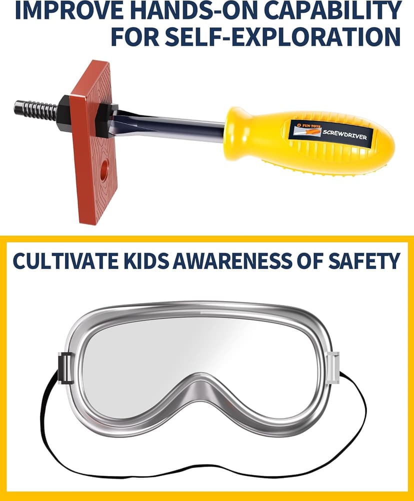 Deejoy Tool Set with Tool Box & Electronic Toy Drill, Pretend Play Kids Construction Kits for Kids Ages 3-5 Years Old, Toddler Boy Toys(Orange)