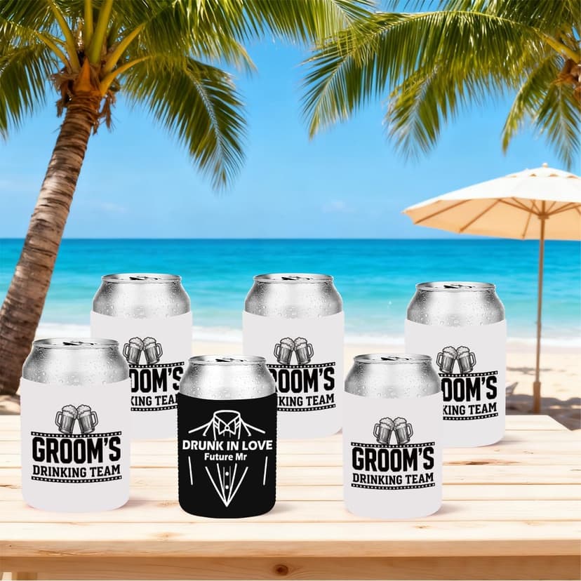 12pcs Beer Can Cooler Sleeves Bachelor Party Favors Bride And Groom Gifts Suit Dress Can Cooler Insulated Sleeves Decorations for Wedding Eve Gift for Men Groom Groomsman
