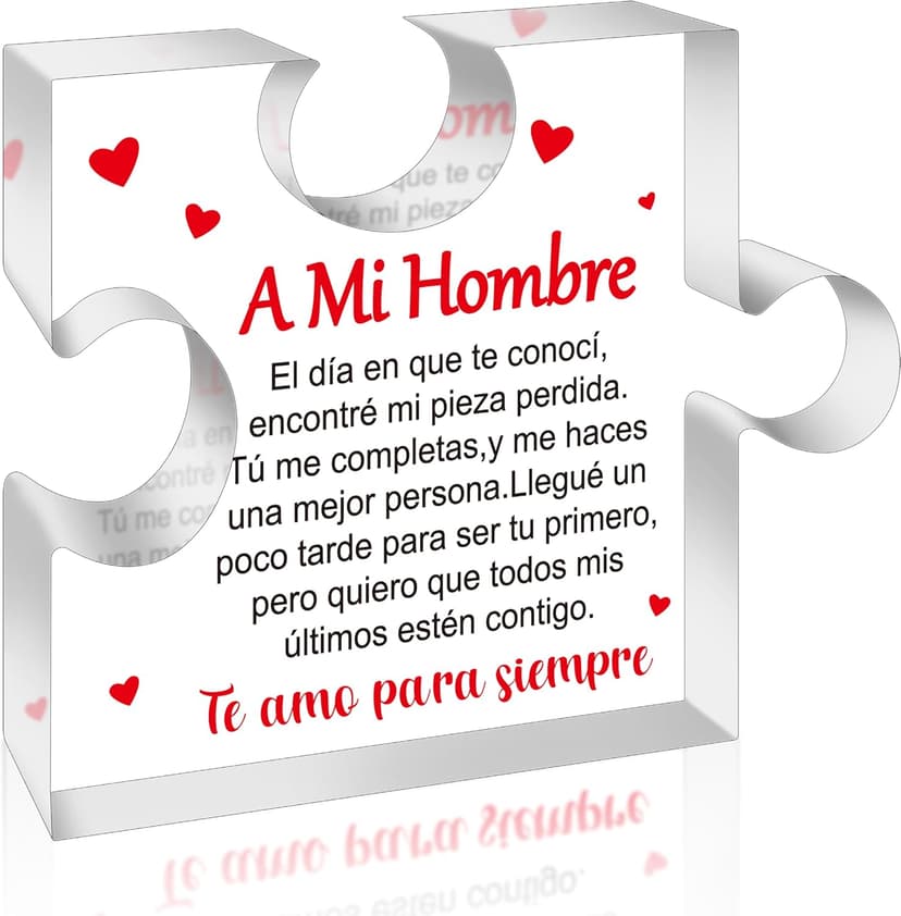 Yopyame Romantic Gifts for Him - Engraved Acrylic Block Puzzle Spanish Romantic Gifts Christmas Gift to My Man Anniversary Valentine's Day Acrylic Keepsake Paperweight Gift for Him Boyfriend Husband