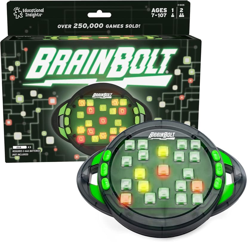 Educational Insights BrainBolt - Handheld Memory Game with Light and Sound, Electronic Brain Games, Single Player Brain Teasers for Kids Teens, & Adults, Gamer Gifts for Boys & Girls Ages 7+
