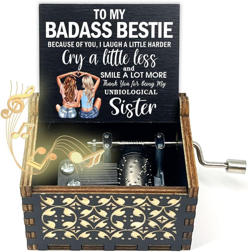 ukebobo Bestie Music Box Gift, You are My Sunshine Hand Crank Wooden Musical Boxes, Badass Bestie Gifts, Christmas Birthday Graduation Friendship Presents for Bestie Friends Female BFF-567