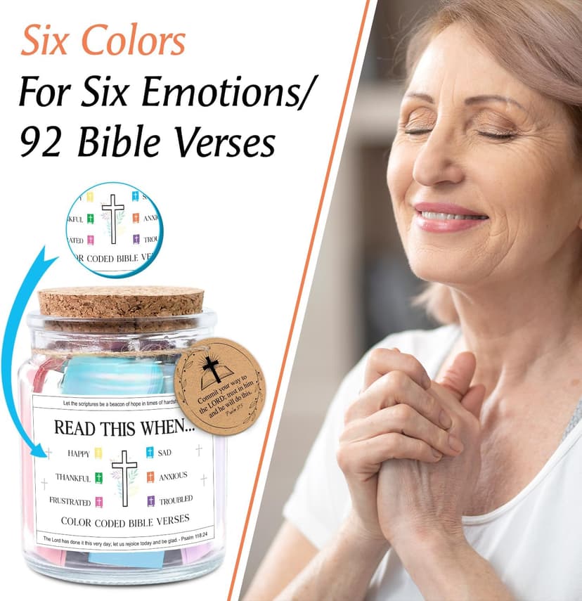 NewEleven Birthday Gifts For Women - Christian Gifts For Women, Her, Friends - Appreciation Present From Friend, Family - Decorative Glass Inspirational Scripture Jar With 92 Bible Verse