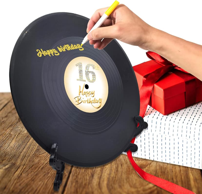 Vinyl Record Sweet 16 Birthday Decorations 11.6"X11.6", 16th birthday decorations Party Favor Sign Poster, 16th Birthday Guest Book Alternative, Great Sweet 16 Gifts for Girls or Boys (16 Years Old)