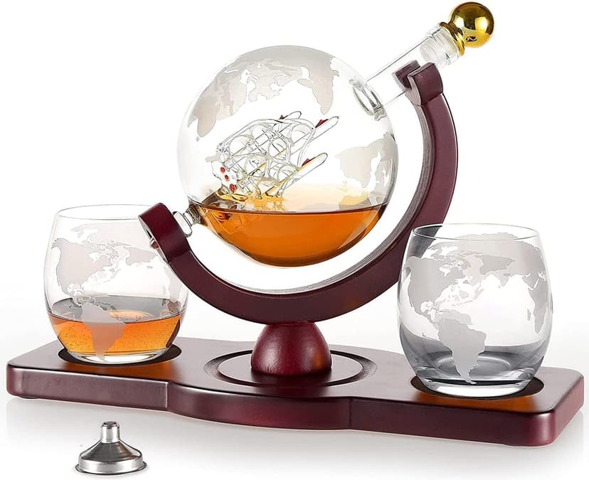 Gifts for Men Dad Husband from Wife Daughter Son, Unique Christmas Anniversary Birthday Gifts for Him, Whiskey Decanter Globe Set with 2 Glasses, Bourbon Scotch Liquor Cool Stocking Stuffers Presents