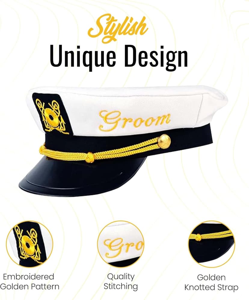 Bachelor Party Captain's Hat, Glasses, Sash Set - Groom To Be Accessories Set Includes Captain's Hat Groom Sunglasses Groom Sash Funny Bridal Shower Groomsman Wedding Gifts Favors Decor Decorations