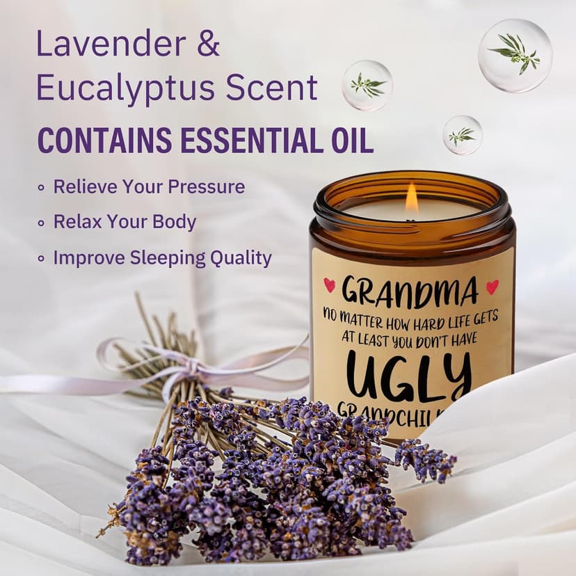 Niyewsor Grandma Gifts, Grandparents Day Gifts for Grandma, Lavender Scented Soy Wax Candle, Grandmas Birthday Gift from Grandchildren Granddaughter Grandkids, Handmade, 7oz