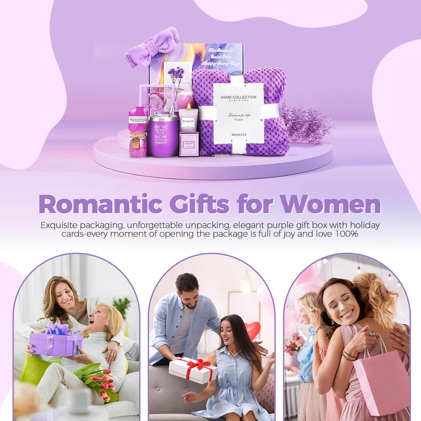 Birthday Gifts for Women, Self Care Gifts Get Well Soon Gifts,Lavender Spa Flannel Blanket Gift Set, Gift For Female Friend, Mom, Wife, Girlfriend, Sister, Teacher's Day Gift Her Birthday Gift