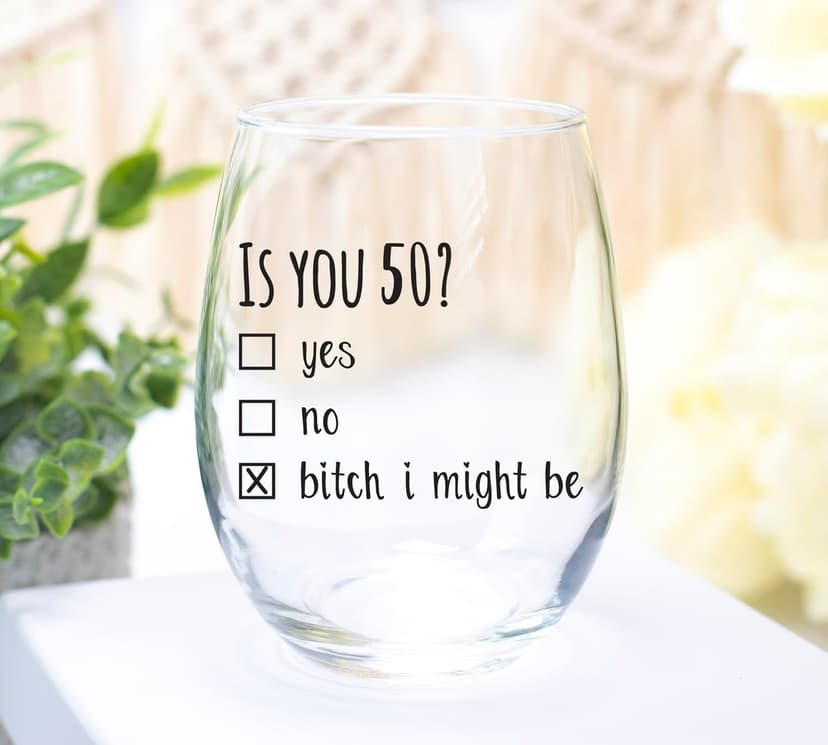 50th Birthday Gifts for Women and Men Wine Glass - Funny Is You 50 Gift Idea for Mom Dad Husband Wife – 50 Year Old Party Supplies Decorations for Him, Her - 15oz