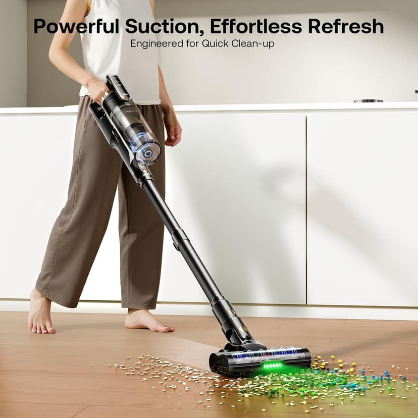 Trucozie Cordless Vacuum Cleaner, Self-Standing Lightweight Stick Vacuum with 50 mins Runtime, Powerful Suction, Anti-Tangle Wireless Vacuum for Home, Hardwood Floor, Carpet, Pet Hair, Black