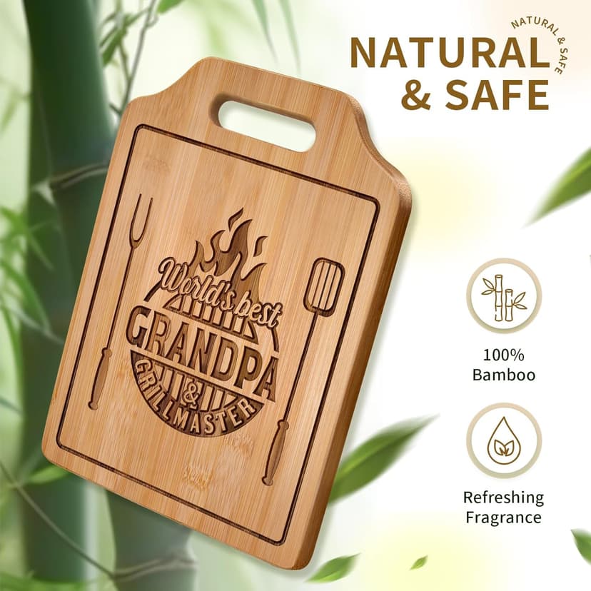 AceThrills Grandpa Gifts for Grandpa Birthday, Christmas, Fahthers Day - Grill Master Engraved Bamboo Cutting Board 12.3"L x 8.7"W x 0.4"Th (World's Best Grandpas)
