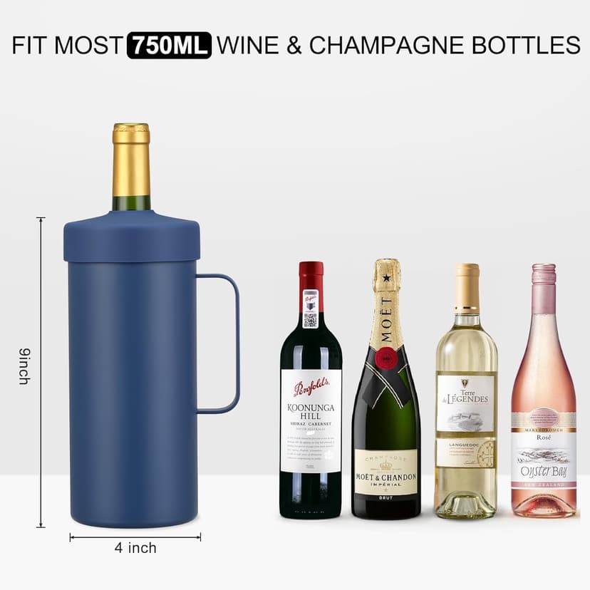 MAXSO Wine Chiller Bucket, Portable 750 ml Champagne & Wine Bottle Cooler Keep Wine & Beverages Cold, Stainless Steel Vacuum Insulated Wine Gifts for Wine Lovers - Black