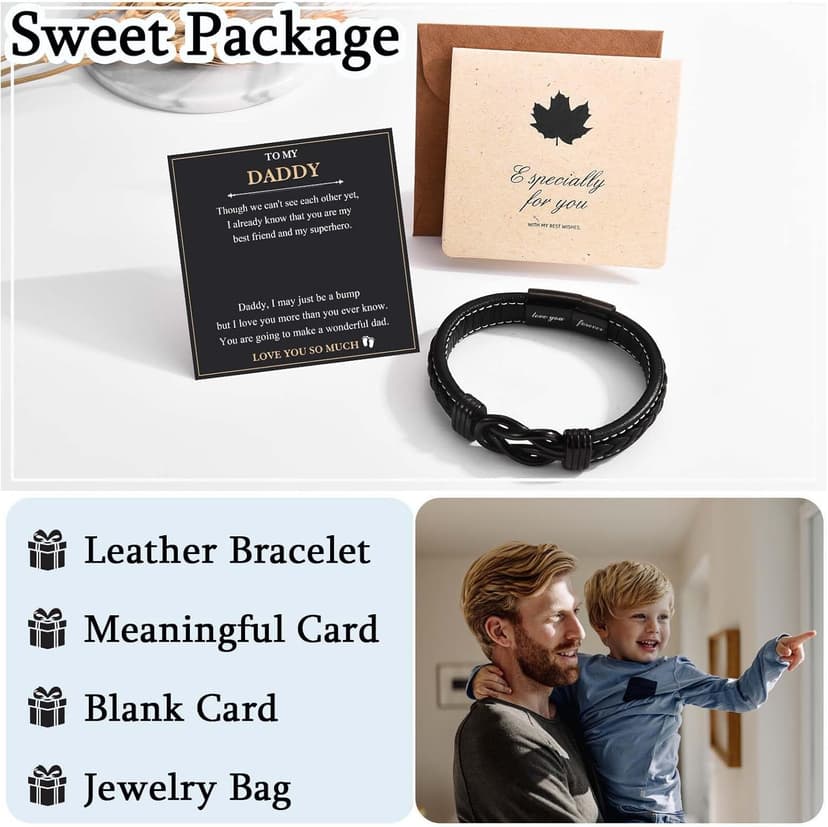 Love You Forever Leather Bracelet Gifts for Men Him Teen Boys, To My Brother Son Grandson Nephew Friend Dad Husband Christmas Birthday Valentines Fathers Day Graduation Back to School Gifts