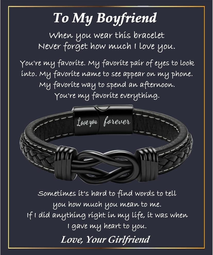 Gifts for Men Him Husband Boyfriend Dad Son Grandson Nephew, Cool Love Infinity Leather Bracelets Fathers Day Ideas Present Gift for Birthday Anniversary Retirement Christmas