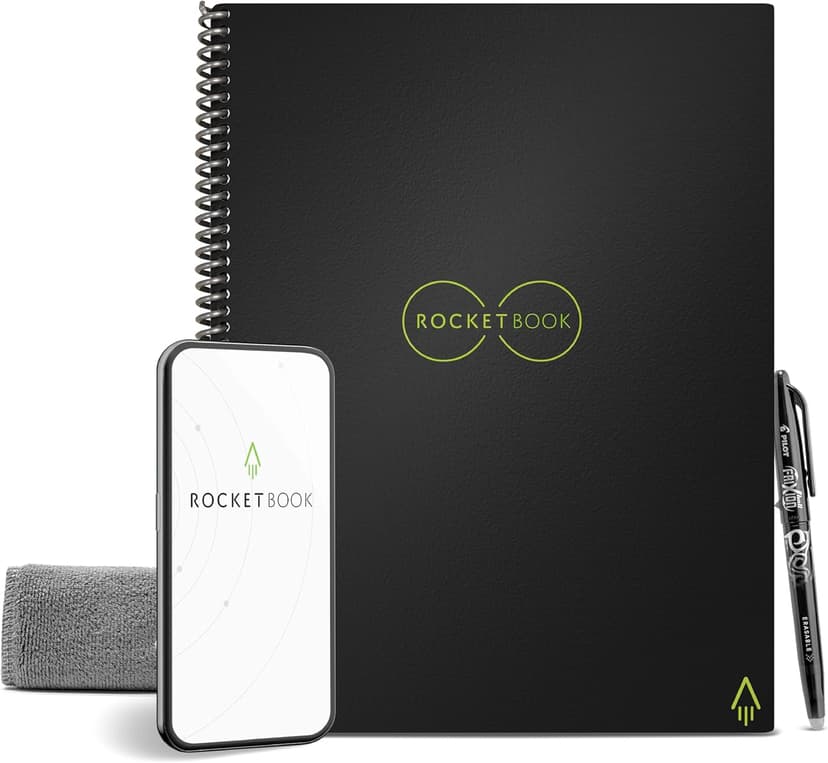 Rocketbook Core Reusable Spiral Notebook, Letter Size 8.5x11, Black - Dotted Pages, App-Connected, Erasable, Durable Cover, Ideal for School, Work, and Creative Projects