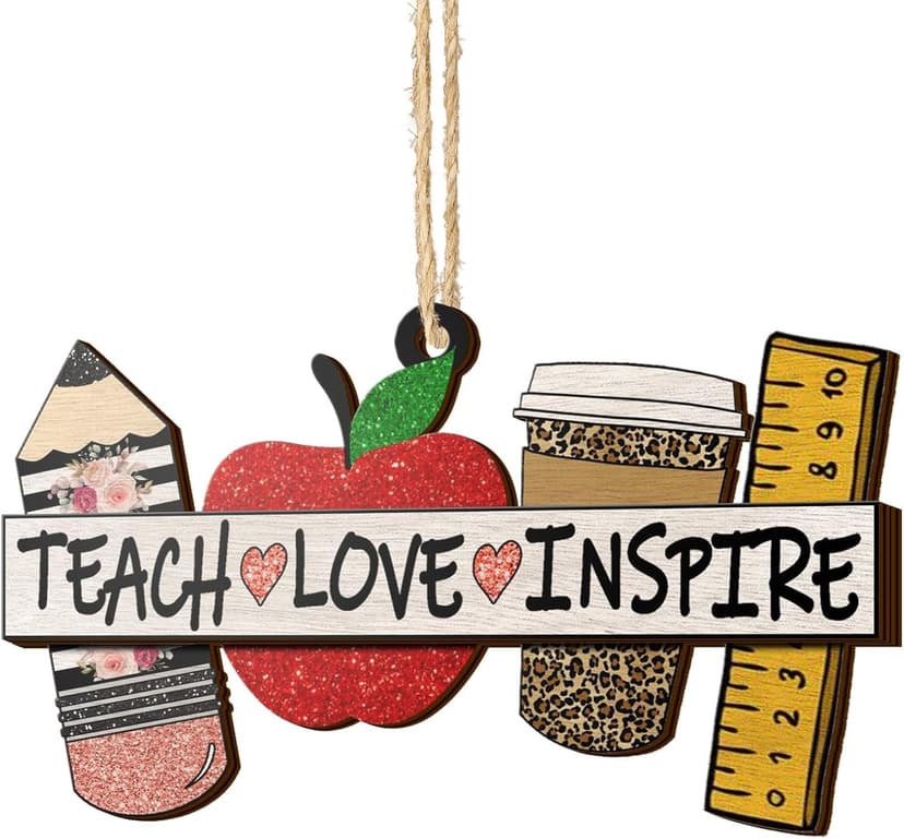 V VIBEPY All Over Printed Teacher Ornament, Teacher Christmas Ornaments Apple Pen Ornaments for Teachers 3.2"x3.5" 2 Layer Ornaments, Gift for Teacher