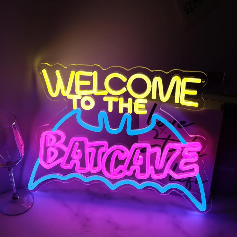 Bat Cave Neon Sign - Wall Decor, Halloween Deocr, Room, Funny Home Decor, Neon Light, LED Sign, Hanging, Bedroom, Dorm, Man Cave, Christmas Supply (USB)