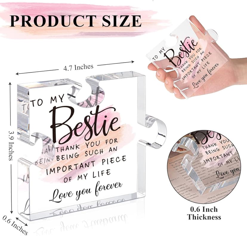 Bestie Gifts for Women Friendship - 0.6" Thickness Acrylic Puzzle & Gift Box,Gifts for Friends Female,Friend Keepsake for Women Birthday,Bff Soul Sister Work Bestie Gift for Thankgiving Present